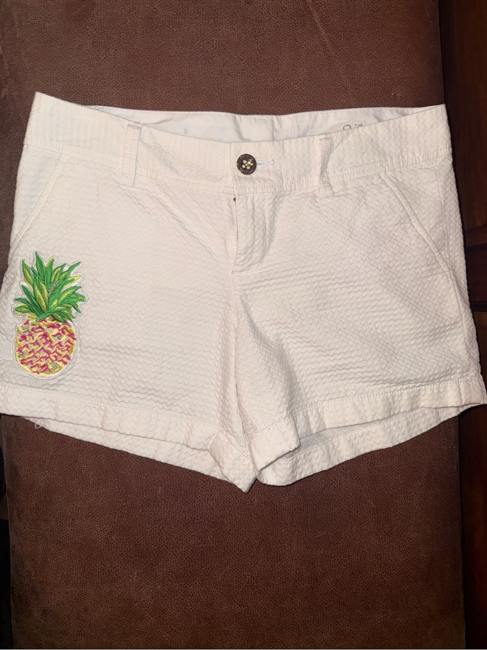 Lilly Pulitzer White Textured Shorts with Pineapple Patch